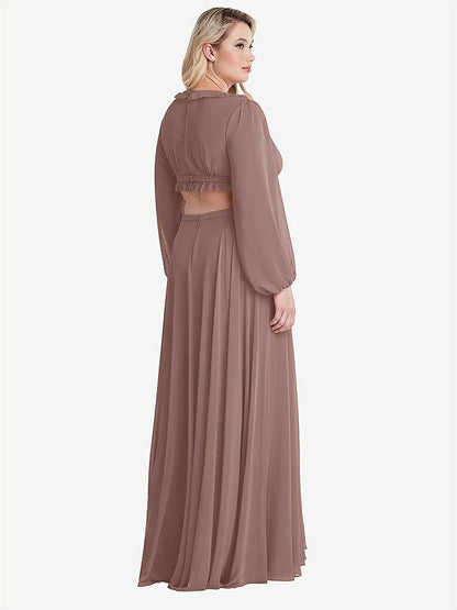 【STYLE: LB015】Bishop Sleeve Ruffled Chiffon Cutout Maxi Dress - Harlow 【COLOR: Sienna】