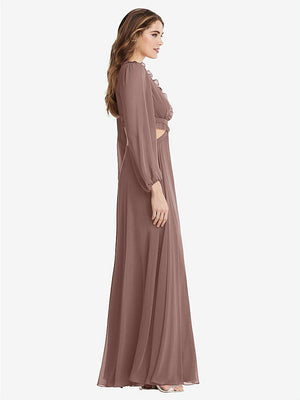 【STYLE: LB015】Bishop Sleeve Ruffled Chiffon Cutout Maxi Dress - Harlow 【COLOR: Sienna】