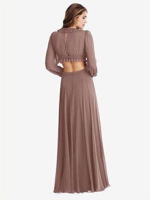 【STYLE: LB015】Bishop Sleeve Ruffled Chiffon Cutout Maxi Dress - Harlow 【COLOR: Sienna】