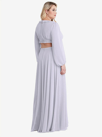 【STYLE: LB015】Bishop Sleeve Ruffled Chiffon Cutout Maxi Dress - Harlow 【COLOR: Silver Dove】
