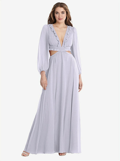 【STYLE: LB015】Bishop Sleeve Ruffled Chiffon Cutout Maxi Dress - Harlow 【COLOR: Silver Dove】