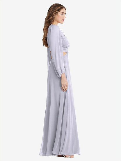 【STYLE: LB015】Bishop Sleeve Ruffled Chiffon Cutout Maxi Dress - Harlow 【COLOR: Silver Dove】