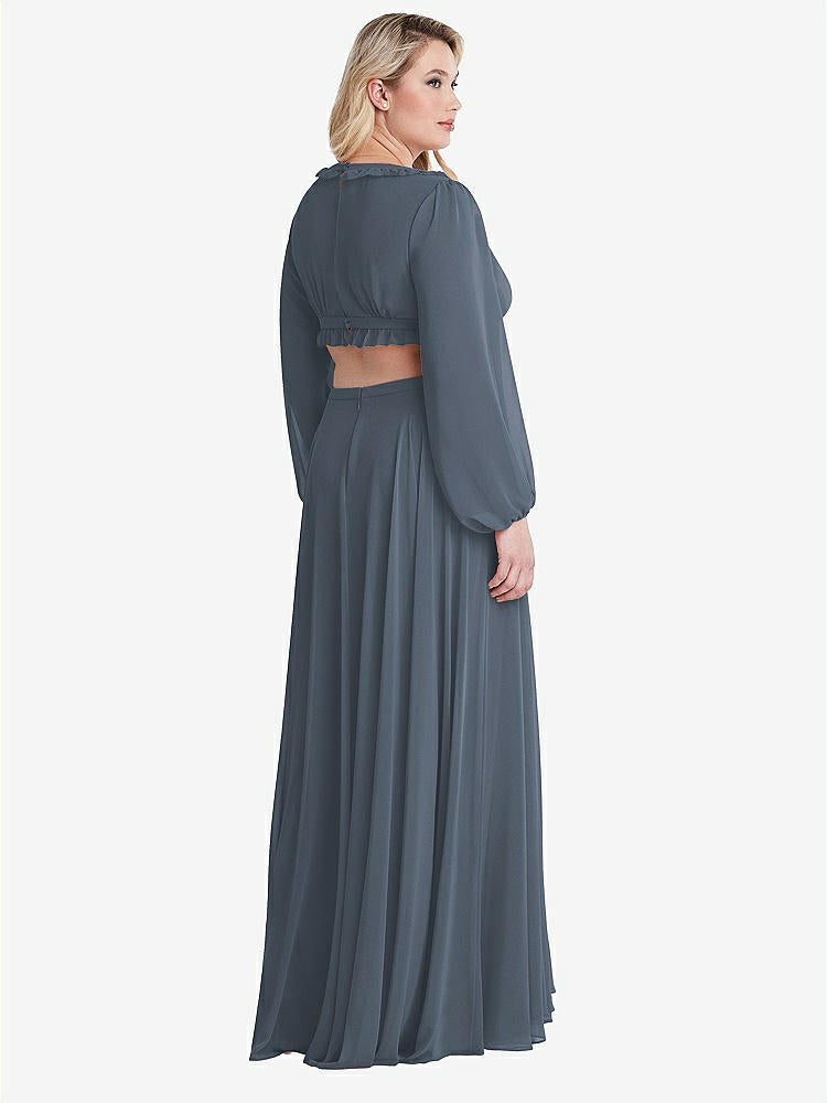 【STYLE: LB015】Bishop Sleeve Ruffled Chiffon Cutout Maxi Dress - Harlow 【COLOR: Silverstone】