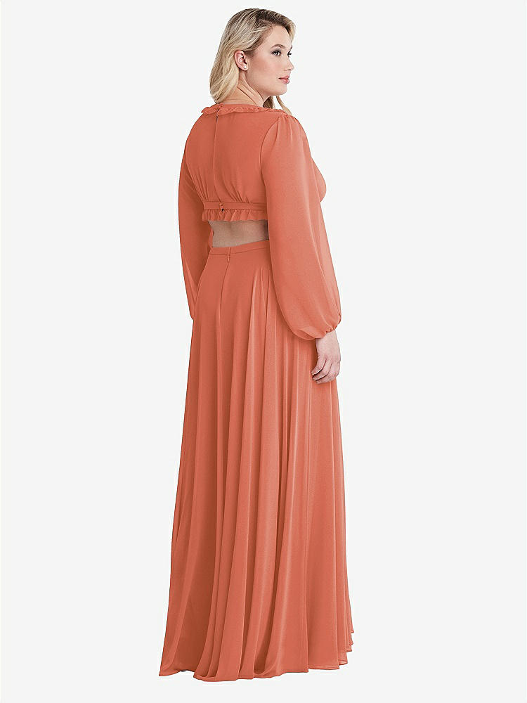 【STYLE: LB015】Bishop Sleeve Ruffled Chiffon Cutout Maxi Dress - Harlow 【COLOR: Terracotta Copper】