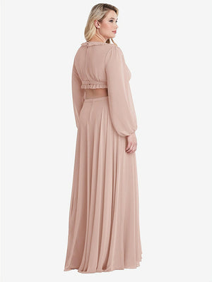 【STYLE: LB015】Bishop Sleeve Ruffled Chiffon Cutout Maxi Dress - Harlow 【COLOR: Toasted Sugar】