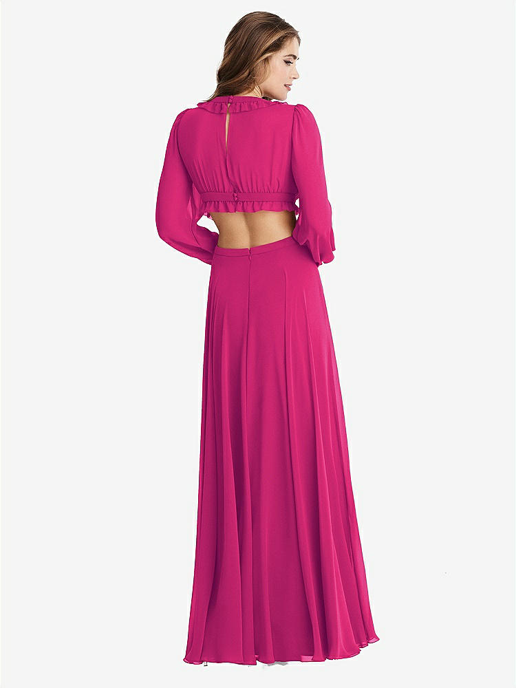 【STYLE: LB015】Bishop Sleeve Ruffled Chiffon Cutout Maxi Dress - Harlow 【COLOR: Think Pink】