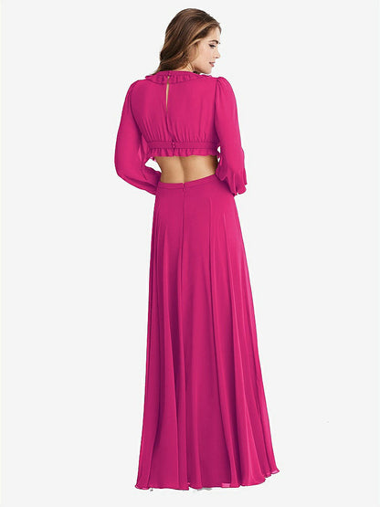 【NEW】【STYLE: LB015】ビショップ 袖 フリル シフォン カットアウト マキシ ドレス  -  ハーロー 【COLOR: Think Pink】【SIZE: 00-30W】