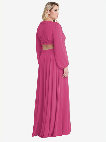 【STYLE: LB015】Bishop Sleeve Ruffled Chiffon Cutout Maxi Dress - Harlow 【COLOR: Tea Rose】