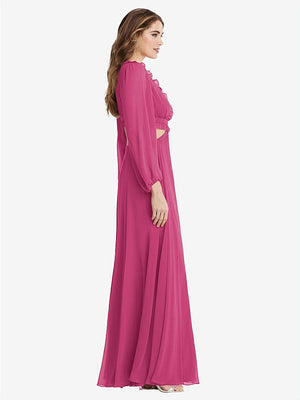 【STYLE: LB015】Bishop Sleeve Ruffled Chiffon Cutout Maxi Dress - Harlow 【COLOR: Tea Rose】