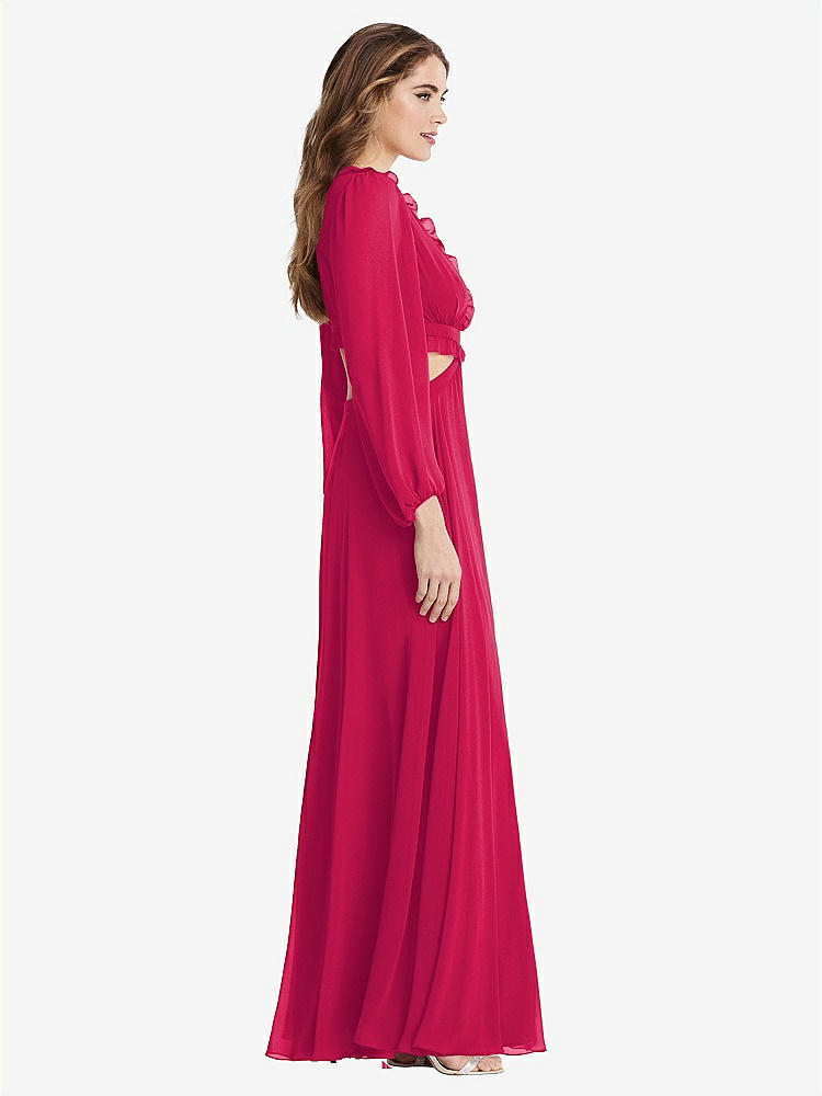【STYLE: LB015】Bishop Sleeve Ruffled Chiffon Cutout Maxi Dress - Harlow 【COLOR: Vivid Pink】