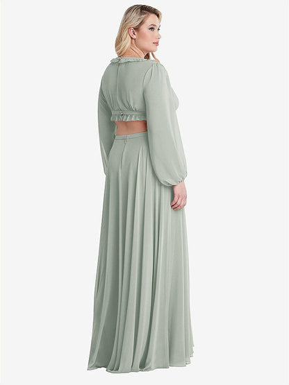 【STYLE: LB015】Bishop Sleeve Ruffled Chiffon Cutout Maxi Dress - Harlow 【COLOR: Willow Green】