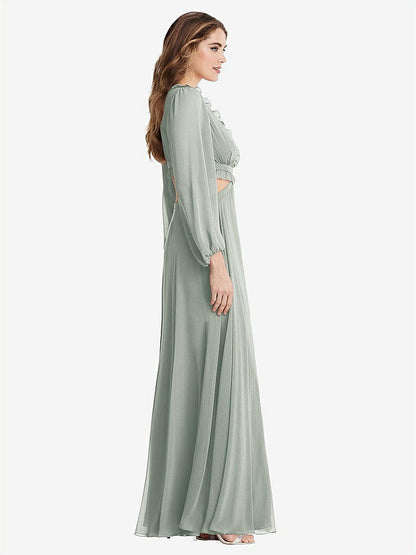 【STYLE: LB015】Bishop Sleeve Ruffled Chiffon Cutout Maxi Dress - Harlow 【COLOR: Willow Green】