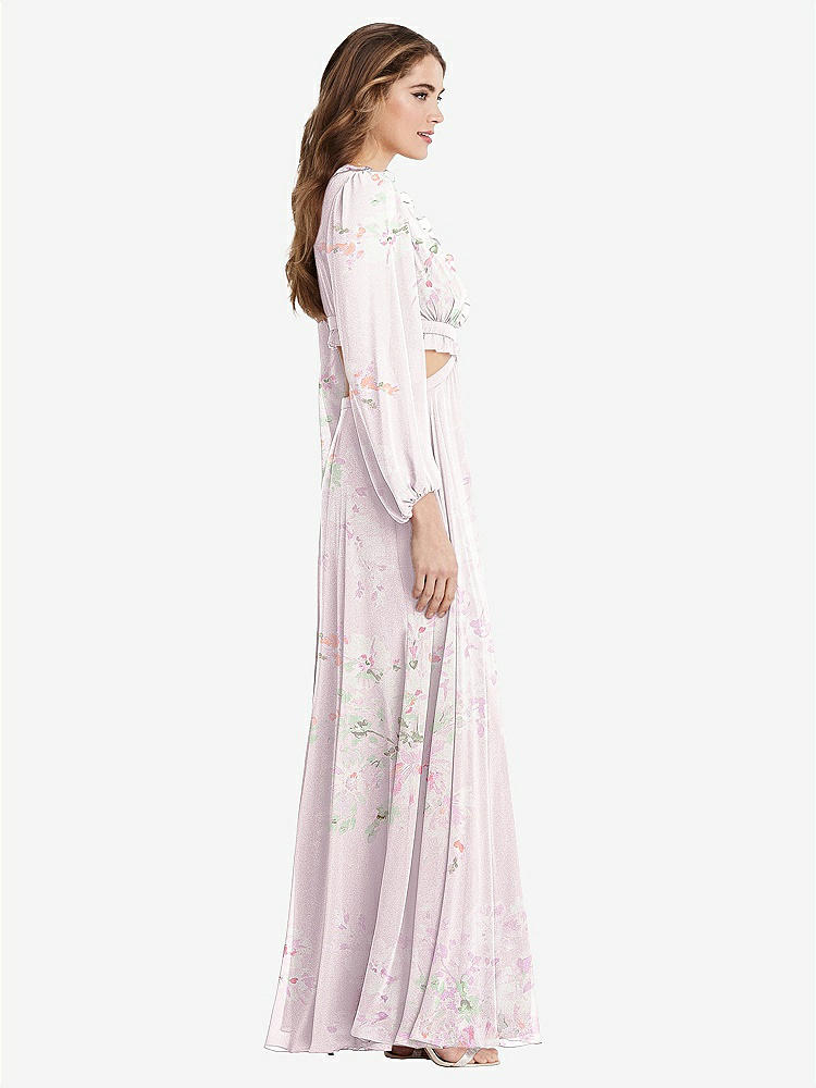 【STYLE: LB015】Bishop Sleeve Ruffled Chiffon Cutout Maxi Dress - Harlow 【COLOR: Watercolor Print】