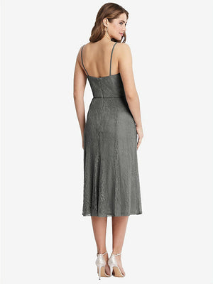 【STYLE: 1533】Lace Bustier Midi Dress with Spaghetti Straps【COLOR: Charcoal Gray】