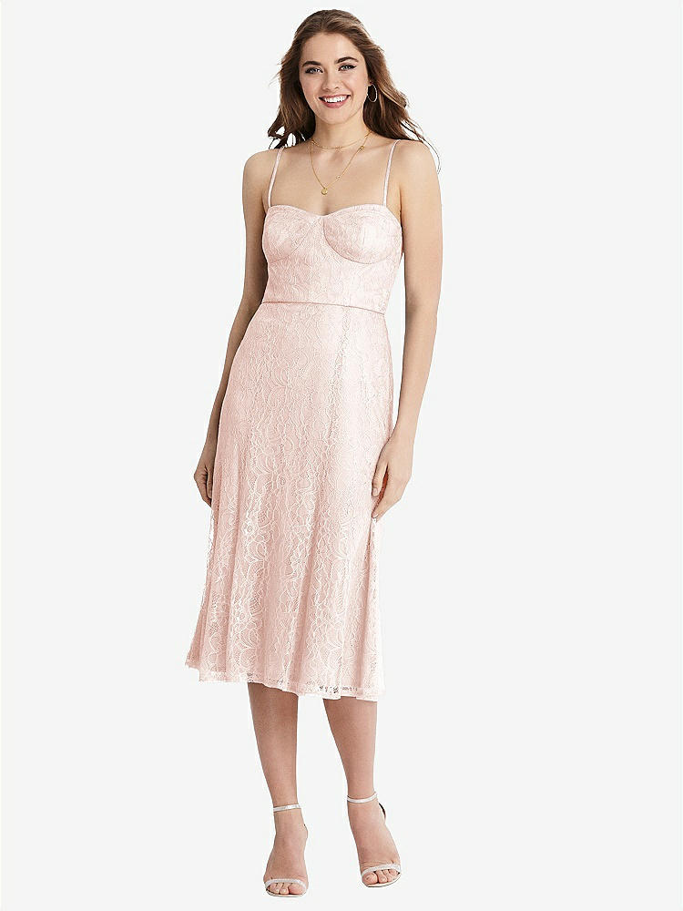 【STYLE: 1533】Lace Bustier Midi Dress with Spaghetti Straps【COLOR: Blush】