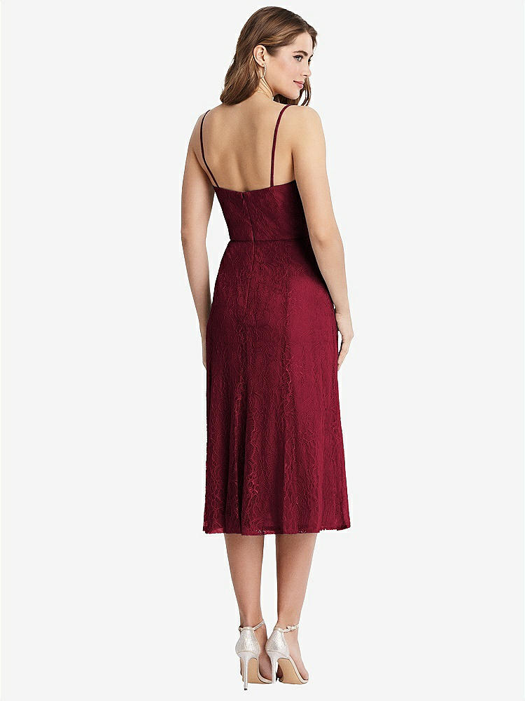 【STYLE: 1533】Lace Bustier Midi Dress with Spaghetti Straps【COLOR: Burgundy】