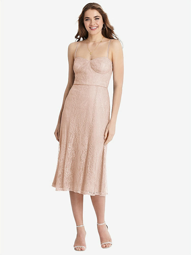 【STYLE: 1533】Lace Bustier Midi Dress with Spaghetti Straps【COLOR: Cameo】