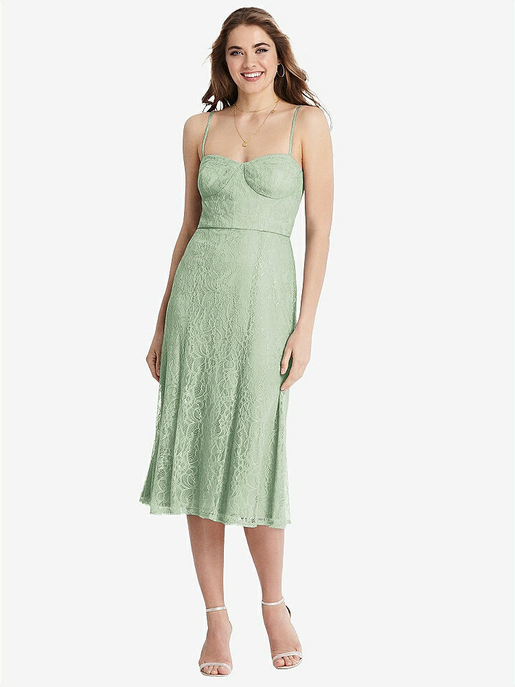 【STYLE: 1533】Lace Bustier Midi Dress with Spaghetti Straps【COLOR: Celadon】