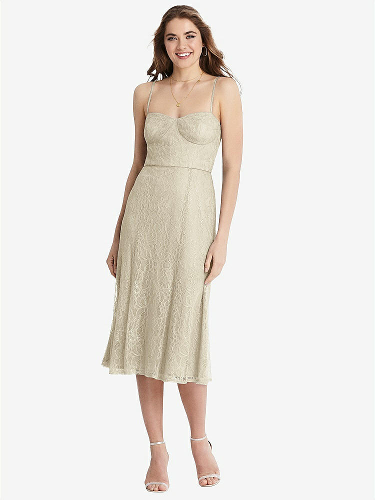 【STYLE: 1533】Lace Bustier Midi Dress with Spaghetti Straps【COLOR: Champagne】
