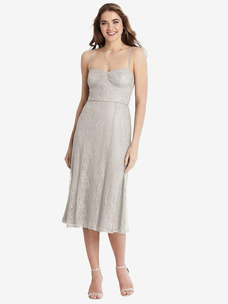 【STYLE: 1533】Lace Bustier Midi Dress with Spaghetti Straps【COLOR: Oyster】