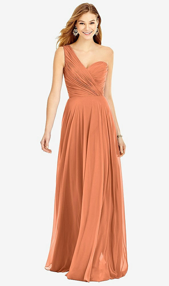 【STYLE: TH025】One-Shoulder Draped Chiffon Maxi Dress - Dani【COLOR: Sweet Melon】