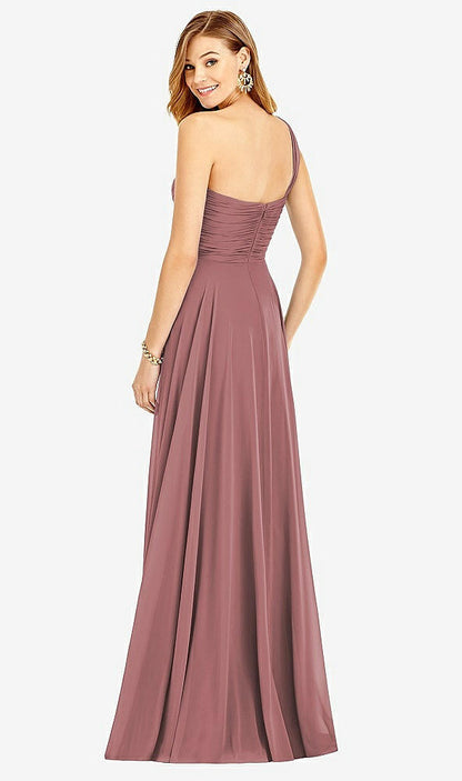 【STYLE: TH025】One-Shoulder Draped Chiffon Maxi Dress - Dani【COLOR: Rosewood】