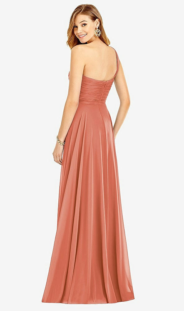 【STYLE: TH025】One-Shoulder Draped Chiffon Maxi Dress - Dani【COLOR: Terracotta Copper】