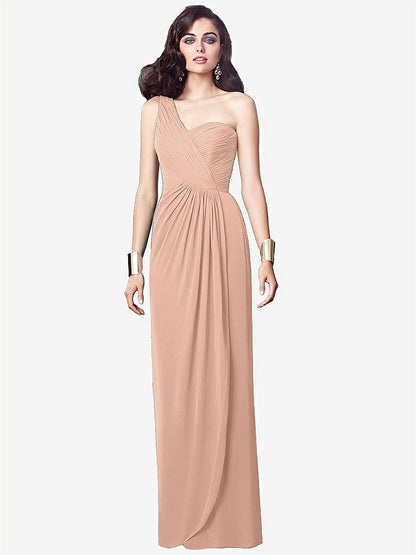 【NEW】【STYLE: TH027】ワンショルダー ドレープ マキシ ドレス 前面 スリット  -  aeroryn【COLOR: Pale Peach】【SIZE: 00-30W】