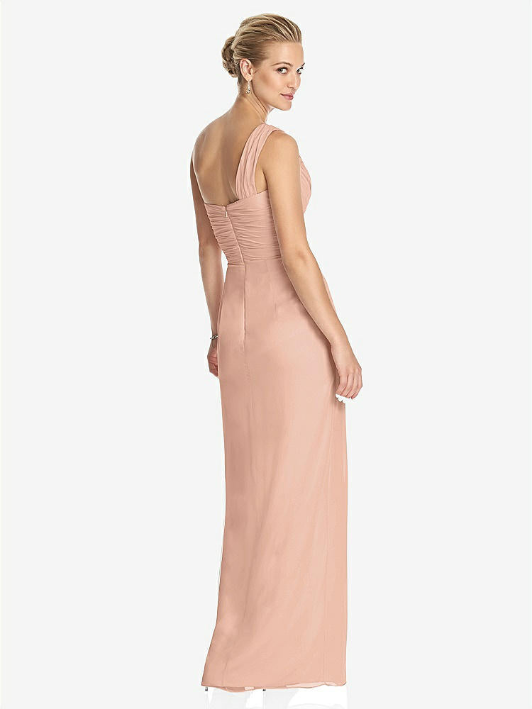 【NEW】【STYLE: TH027】ワンショルダー ドレープ マキシ ドレス 前面 スリット  -  aeroryn【COLOR: Pale Peach】【SIZE: 00-30W】