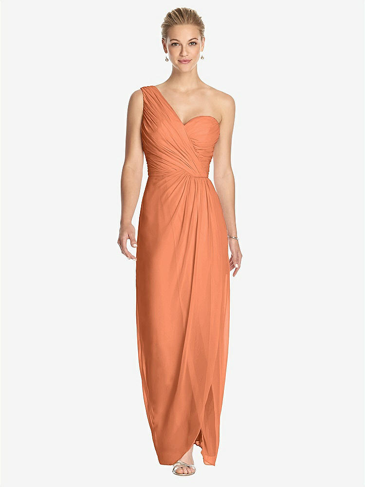 【STYLE: TH027】One-Shoulder Draped Maxi Dress with Front Slit - Aeryn【COLOR: Sweet Melon】