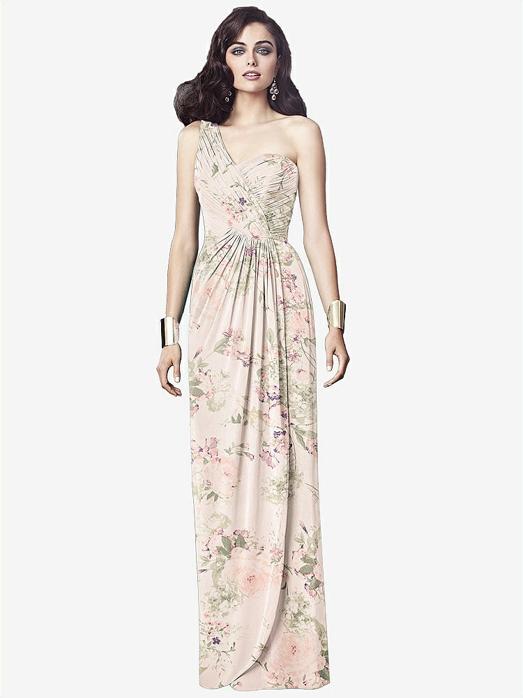 【NEW】【STYLE: TH027】ワンショルダー ドレープ マキシ ドレス 前面 スリット  -  aeroryn【COLOR: Blush Garden】【SIZE: 00-30W】