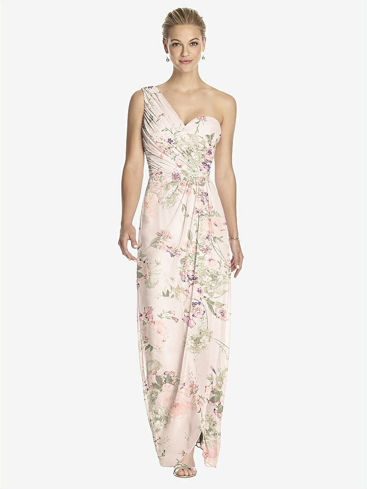 【NEW】【STYLE: TH027】ワンショルダー ドレープ マキシ ドレス 前面 スリット  -  aeroryn【COLOR: Blush Garden】【SIZE: 00-30W】