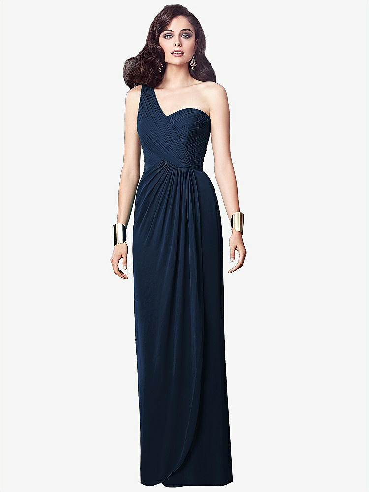 【NEW】【STYLE: TH027】ワンショルダー ドレープ マキシ ドレス 前面 スリット  -  aeroryn【COLOR: Midnight Navy】【SIZE: 00-30W】
