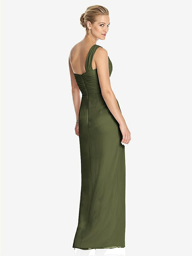 【NEW】【STYLE: TH027】ワンショルダー ドレープ マキシ ドレス 前面 スリット  -  aeroryn【COLOR: Olive Green】【SIZE: 00-30W】