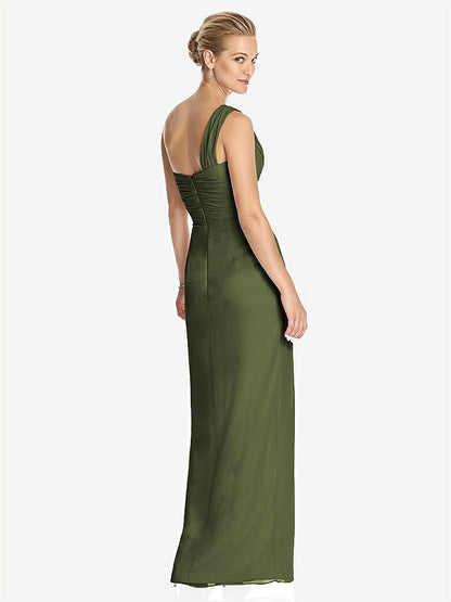 【NEW】【STYLE: TH027】ワンショルダー ドレープ マキシ ドレス 前面 スリット  -  aeroryn【COLOR: Olive Green】【SIZE: 00-30W】