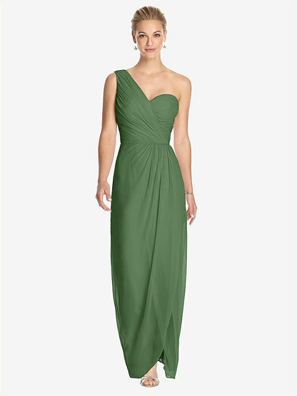 【STYLE: TH027】One-Shoulder Draped Maxi Dress with Front Slit - Aeryn【COLOR: Vineyard Green】