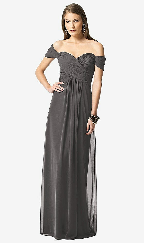 【NEW】【STYLE: TH028】オフショルダー ruced シフォン マキシ ドレス  -  alessia【COLOR: Caviar Gray】【SIZE: 00-30W】
