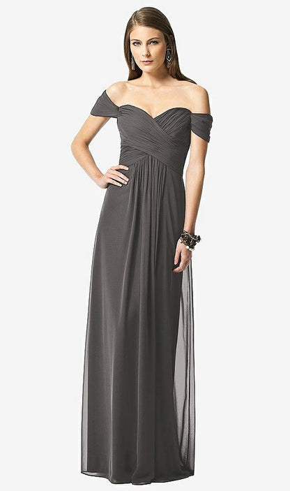 【NEW】【STYLE: TH028】オフショルダー ruced シフォン マキシ ドレス  -  alessia【COLOR: Caviar Gray】【SIZE: 00-30W】