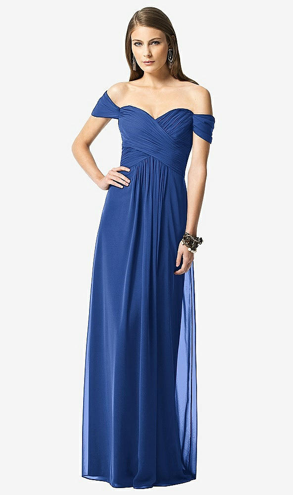【NEW】【STYLE: TH028】オフショルダー ruced シフォン マキシ ドレス  -  alessia【COLOR: Classic Blue】【SIZE: 00-30W】