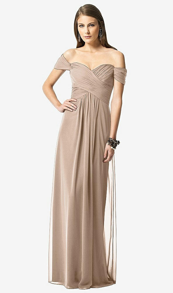 【STYLE: TH028】Off-the-Shoulder Ruched Chiffon Maxi Dress - Alessia【COLOR: Topaz】