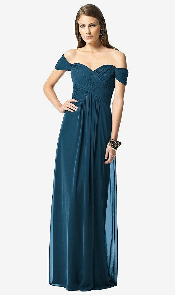 【NEW】【STYLE: TH028】オフショルダー ruced シフォン マキシ ドレス  -  alessia【COLOR: Atlantic Blue】【SIZE: 00-30W】