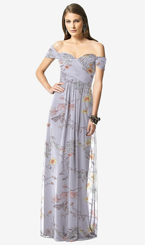 【NEW】【STYLE: TH028】オフショルダー ruced シフォン マキシ ドレス  -  alessia【COLOR: Butterfly Botanica Silver Dove】【SIZE: 00-30W】