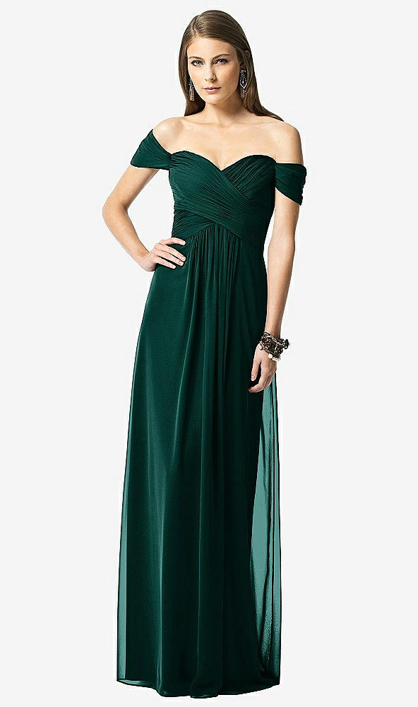 【NEW】【STYLE: TH028】オフショルダー ruced シフォン マキシ ドレス  -  alessia【COLOR: Evergreen】【SIZE: 00-30W】