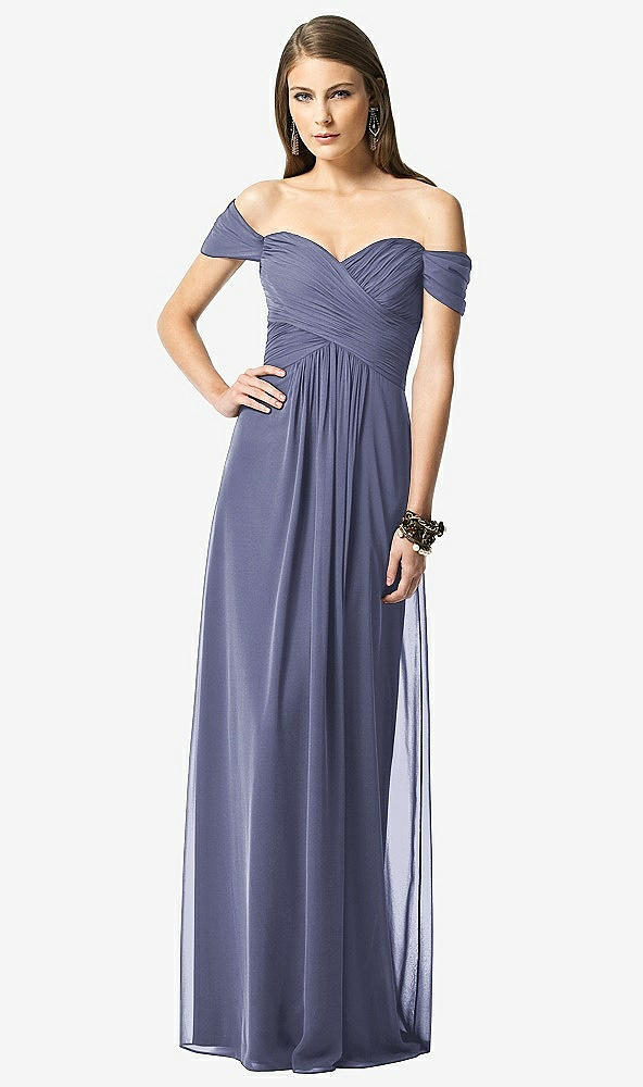 【NEW】【STYLE: TH028】オフショルダー ruced シフォン マキシ ドレス  -  alessia【COLOR: French Blue】【SIZE: 00-30W】