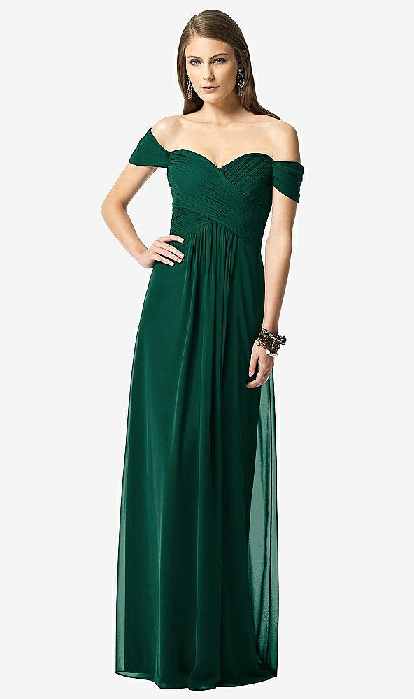 【STYLE: TH028】Off-the-Shoulder Ruched Chiffon Maxi Dress - Alessia【COLOR: Hunter Green】