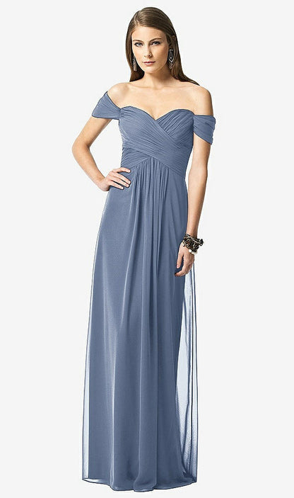 【NEW】【STYLE: TH028】オフショルダー ruced シフォン マキシ ドレス  -  alessia【COLOR: Larkspur Blue】【SIZE: 00-30W】