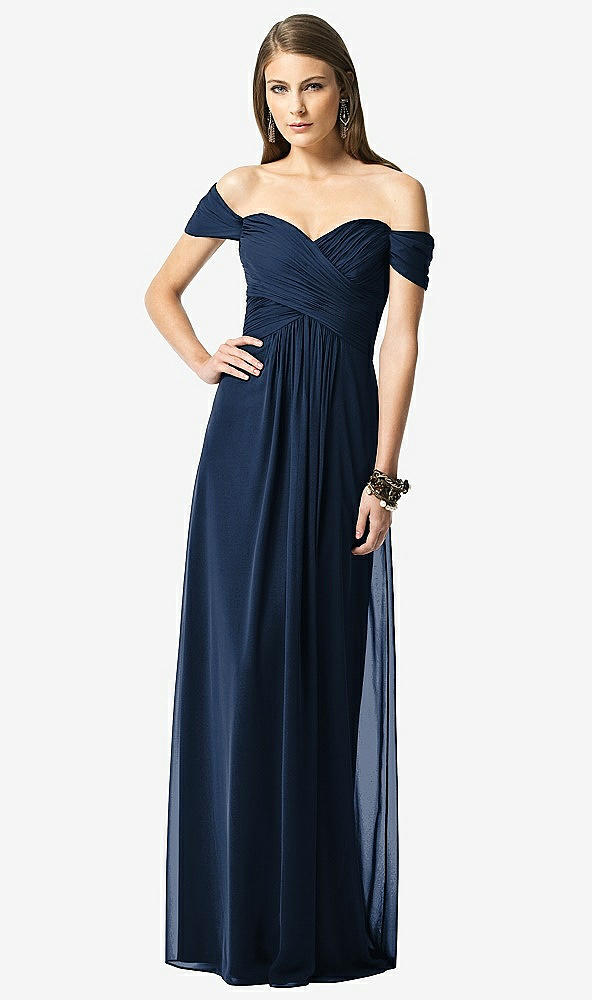 【NEW】【STYLE: TH028】オフショルダー ruced シフォン マキシ ドレス  -  alessia【COLOR: Midnight Navy】【SIZE: 00-30W】