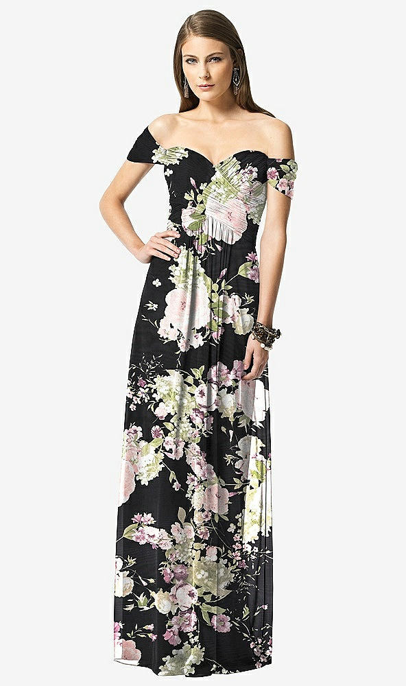 【NEW】【STYLE: TH028】オフショルダー ruced シフォン マキシ ドレス  -  alessia【COLOR: Noir Garden】【SIZE: 00-30W】