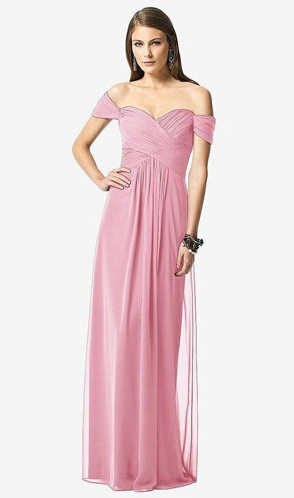 【NEW】【STYLE: TH028】オフショルダー ruced シフォン マキシ ドレス  -  alessia【COLOR: Peony Pink】【SIZE: 00-30W】