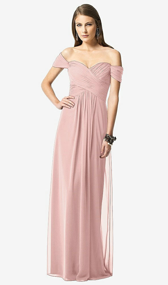 【NEW】【STYLE: TH028】オフショルダー ruced シフォン マキシ ドレス  -  alessia【COLOR: Rose - PANTONE Rose Quartz】【SIZE: 00-30W】